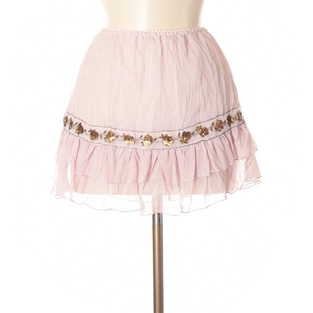 Guess pink‎ sequin embellished tiered ruffle skirt, small